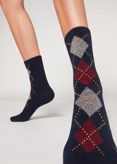 Diamond-Pattern Cashmere Short Socks