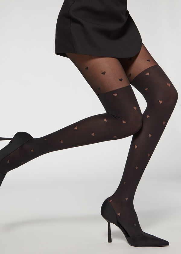 Little Hearts Over-Knee Effect Tights