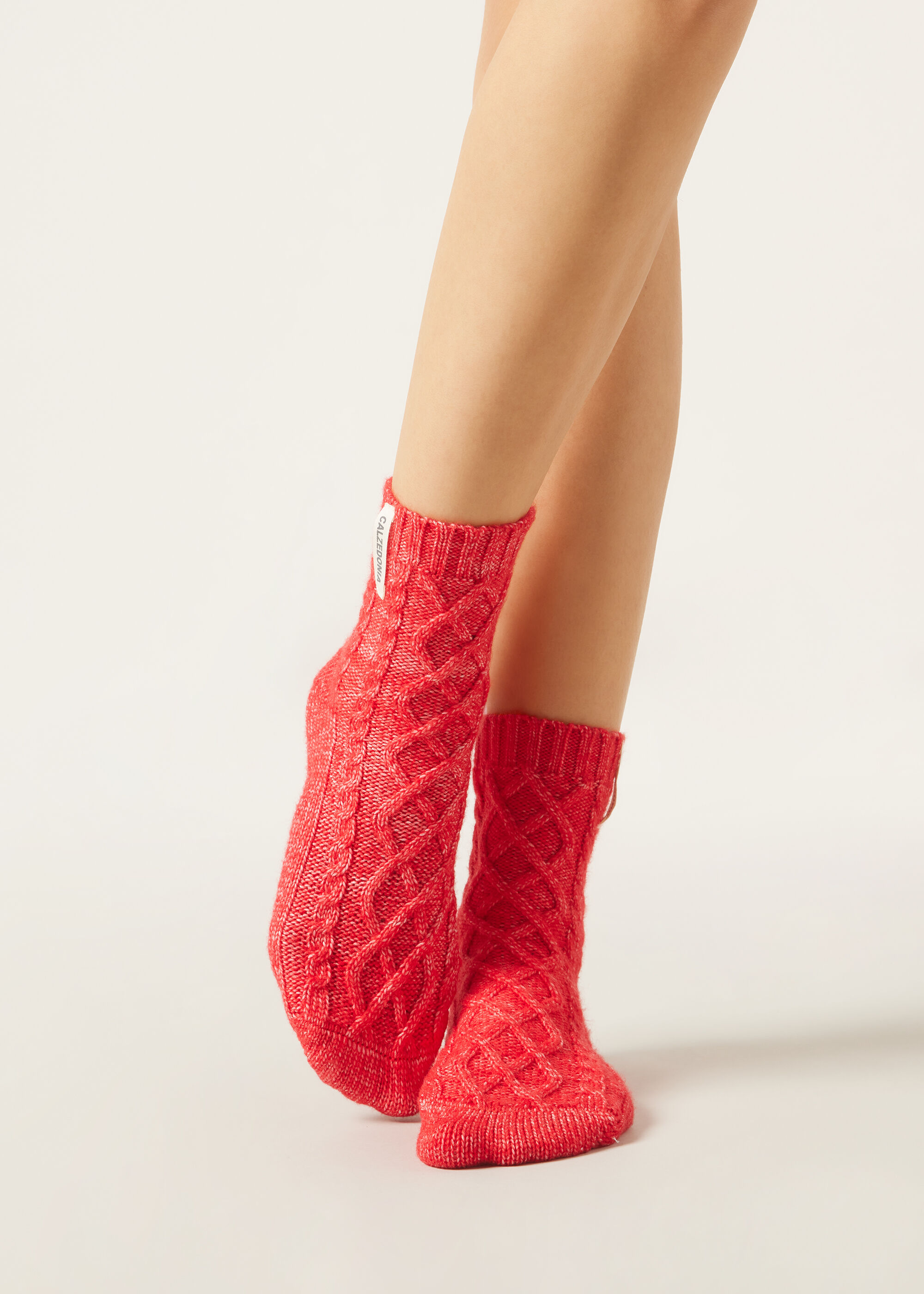 Cable-Patterned Slipper Socks