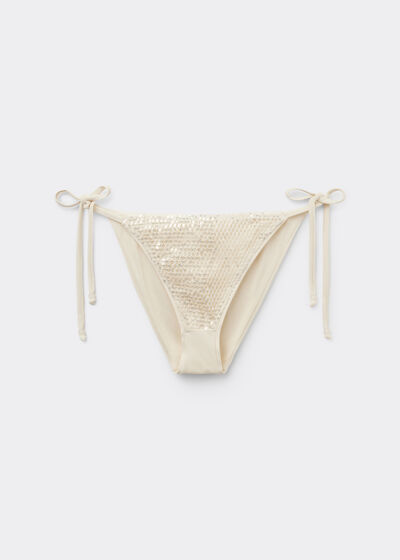 Tie Bikini Bottoms Sequin Net