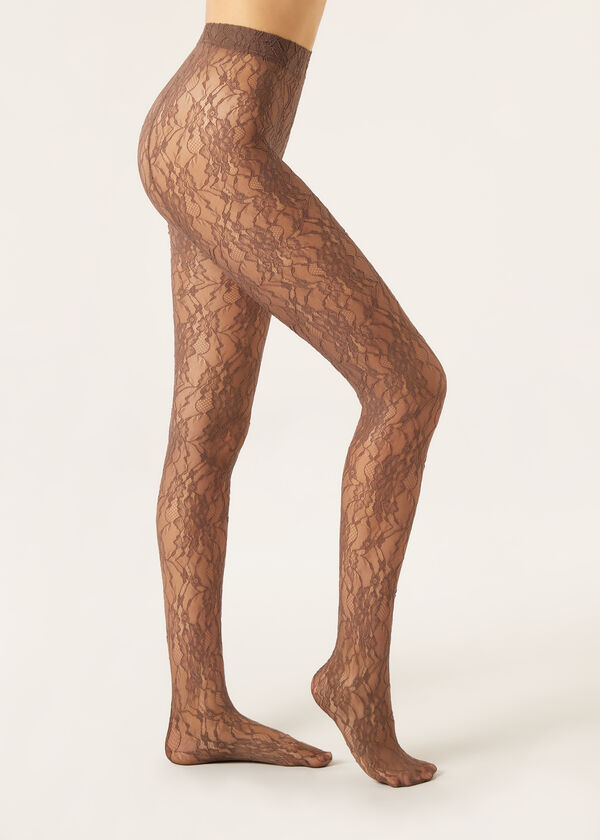 Колготки из Кружева с Цветочным Узором