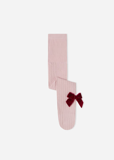Girls’ Cotton Tights with Velvet Bow