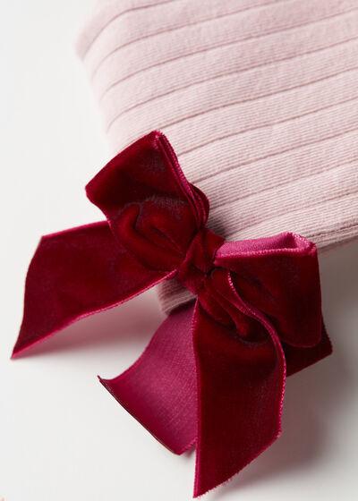 Baumwoll-Strumpfhose mit Samtschleife für Mädchen