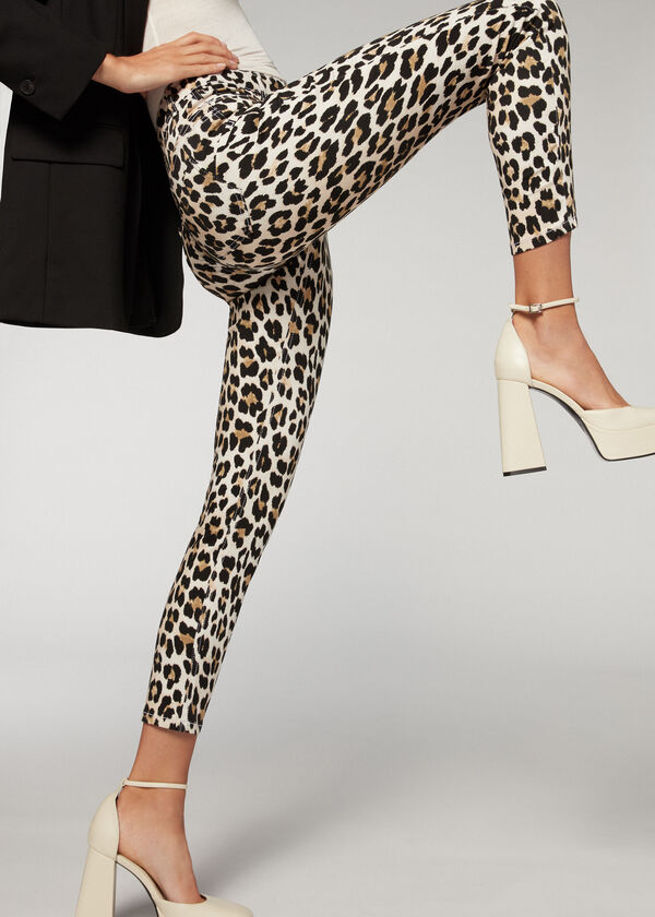 Jeans Push Up Skinny Soft Touch Stampa Animalier