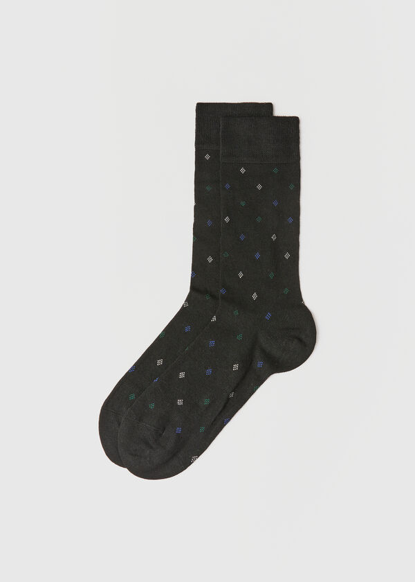 Pánske krátke kašmírové ponožky s celoplošným kosoštvorcovým vzorom