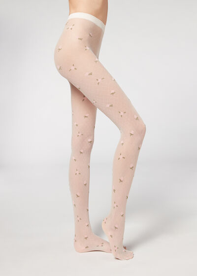 Diamond and Rose Pattern Micronet Eco Tights