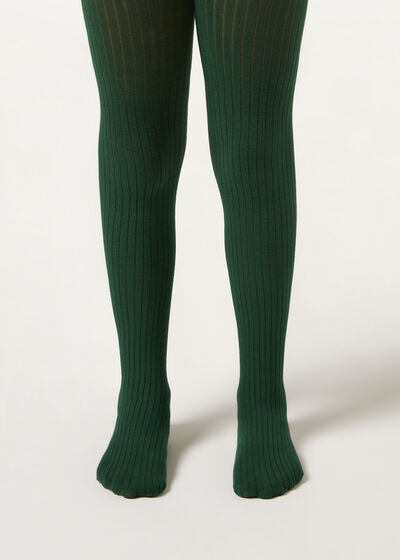 Girls Narrow Rib Cotton Tights