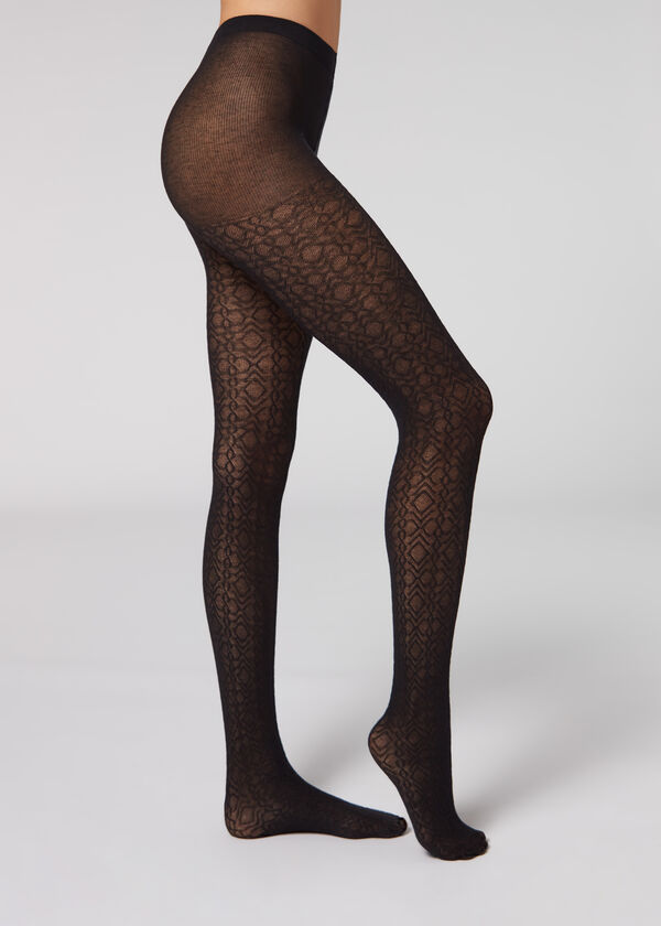 Diamond-Patterned Cashmere Tights - Calzedonia