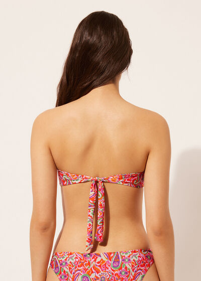 Lightly Padded Bandeau Swimsuit Top Vibrant Paisley