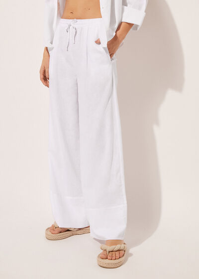 Linen and Viscose Palazzo Trousers