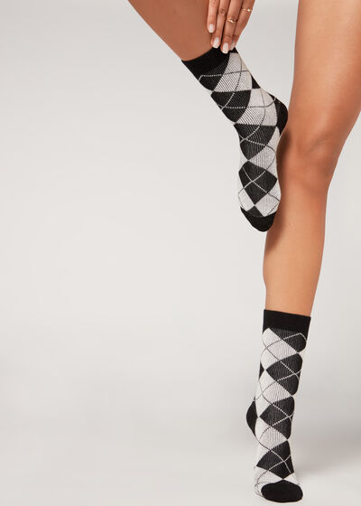 Diamond-Pattern Cashmere Short Socks