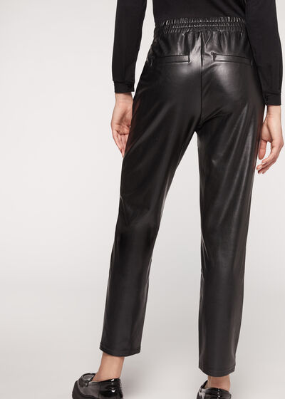 Thermal Coated Effect Leggings with Chain Trim