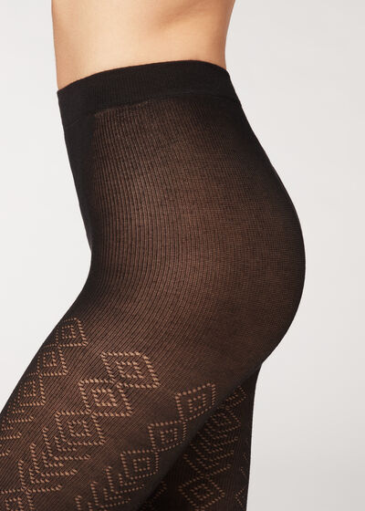 Diamond Pattern Tights with Cashmere