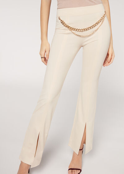 Flared Leggings with Slits and Chains