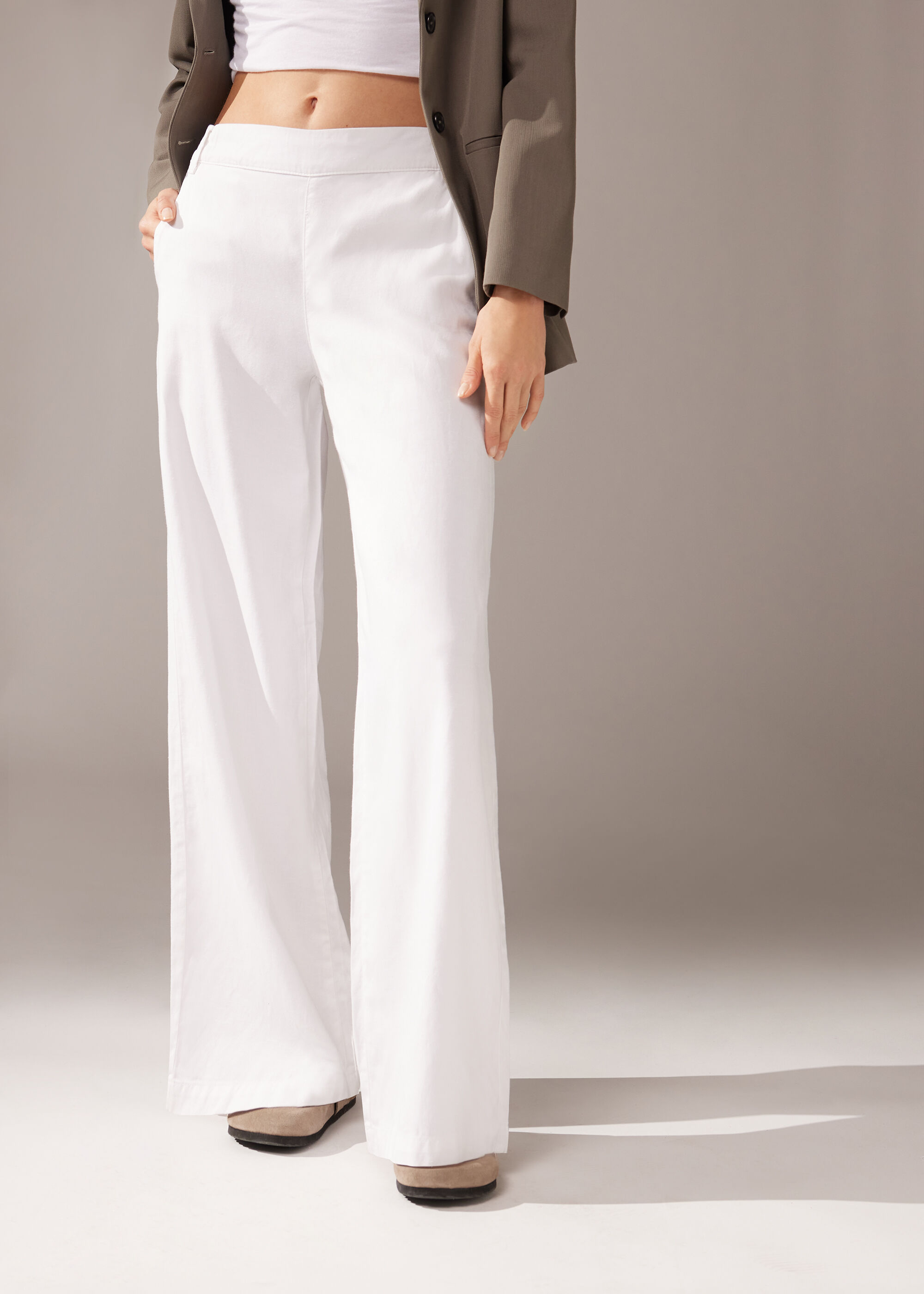 Palazzo-Leggings aus Leinen mit Taschen
