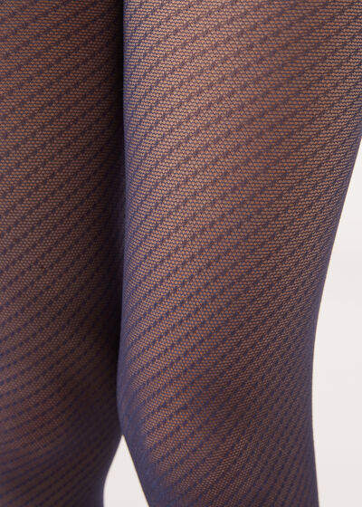 Dievčenské sieťované 50-denové pančuchové nohavice so šrafovaným motívom