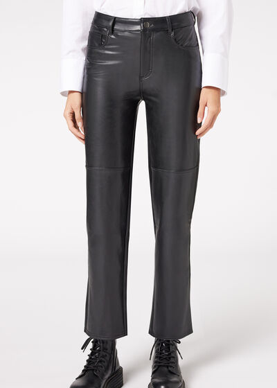 Wide Leg Coated-Effect Thermal Leggings