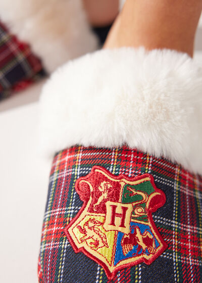Chaussons en Tissu Écossais et Bordure Douce Harry Potter Noël