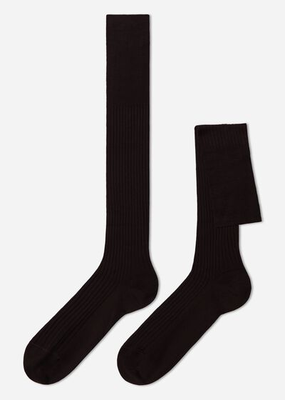 Ανδρικές Μακριές Κάλτσες με Ριμπ Ύφανση από Μερσεριζέ Νήμα
