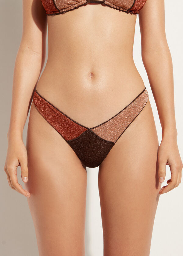 Lamé High-Leg Brazilian Bikini Bottoms Lisbona