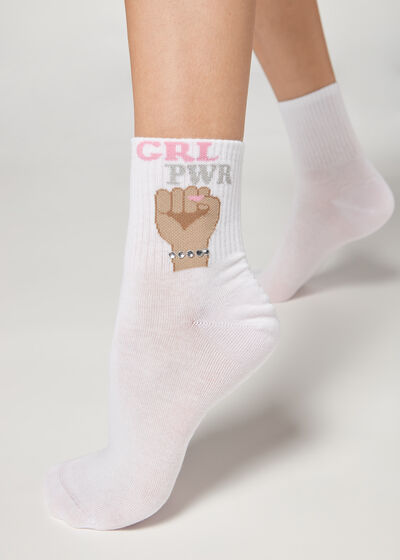 Girl Power Print Short Socks