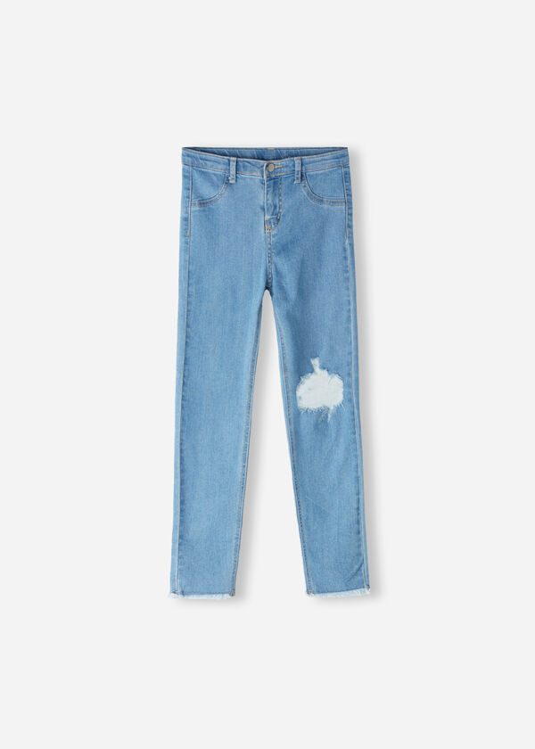 Vaqueros Skinny Elásticos con Deshilachado de Niña