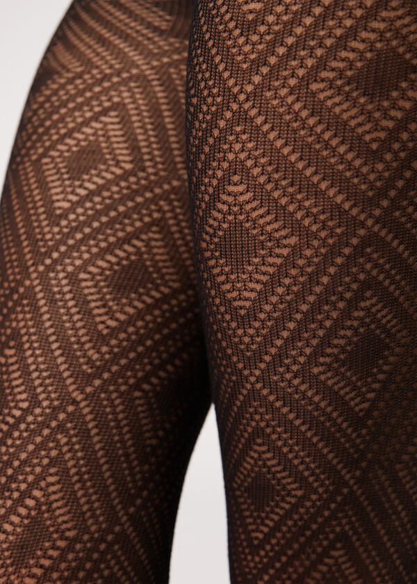 Openwork Diamond-Patterned Cashmere Tights