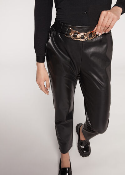 Thermal Coated Effect Leggings with Chain Trim