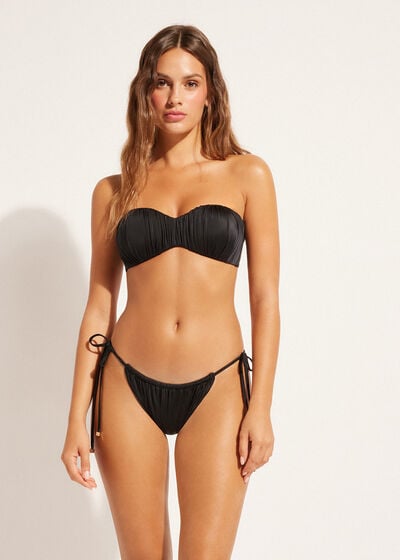 Brazilian String Swimsuit Bottom Shiny Satin