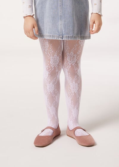 Çiçekli Dantelli File Külotlu Kız Çocuk Çorabı