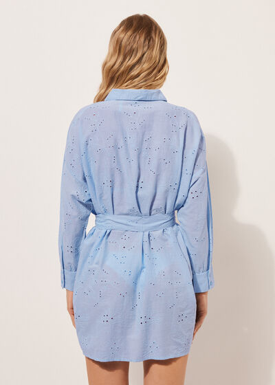 Lange Hemdbluse aus St. Galler Spitze
