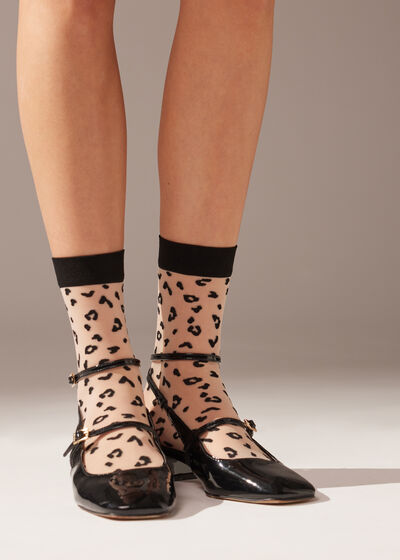 Prozirne kratke čarape od 15 dena sa životinjskim uzorkom