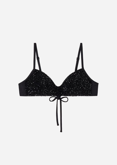 Lightly Padded Brassiere Bikini Top Black Crystals