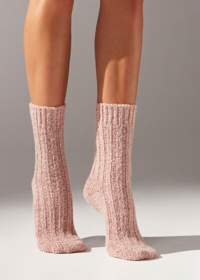 Krátke vlnené vrúbkované ponožky s trblietavým vláknom