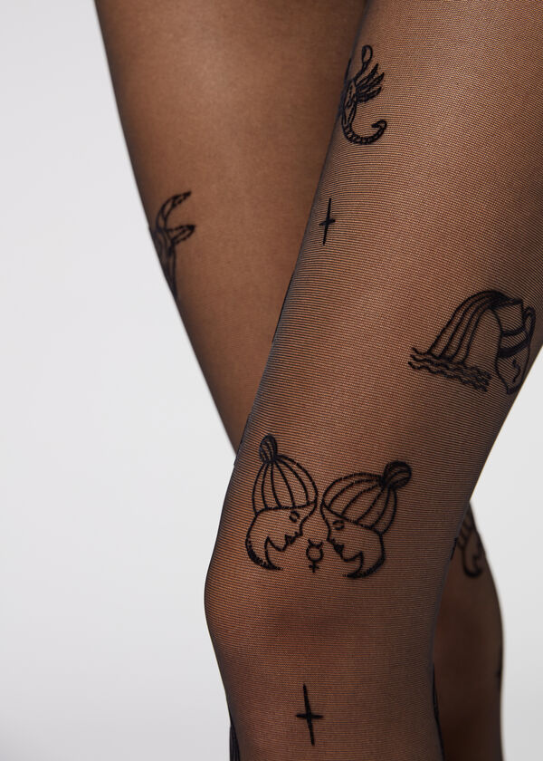 Flocked Zodiac Signs 30 Denier Sheer Tights