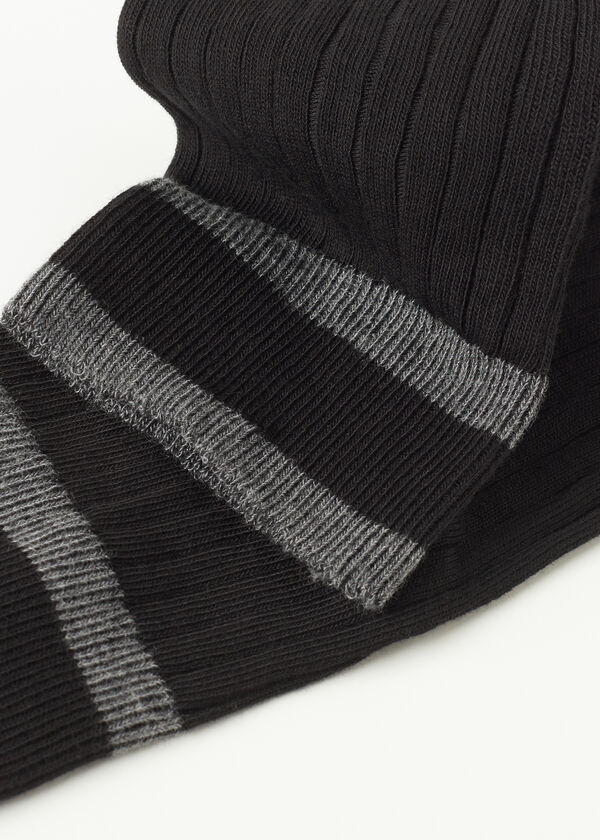 Stripe-Patterned Flat Rib Over-the-Knee Socks