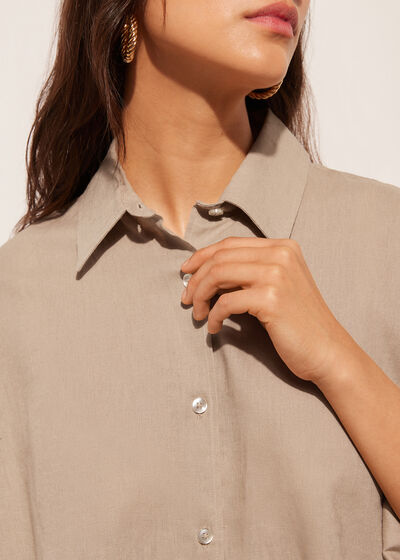 Camisa Curta em Linho e Viscose