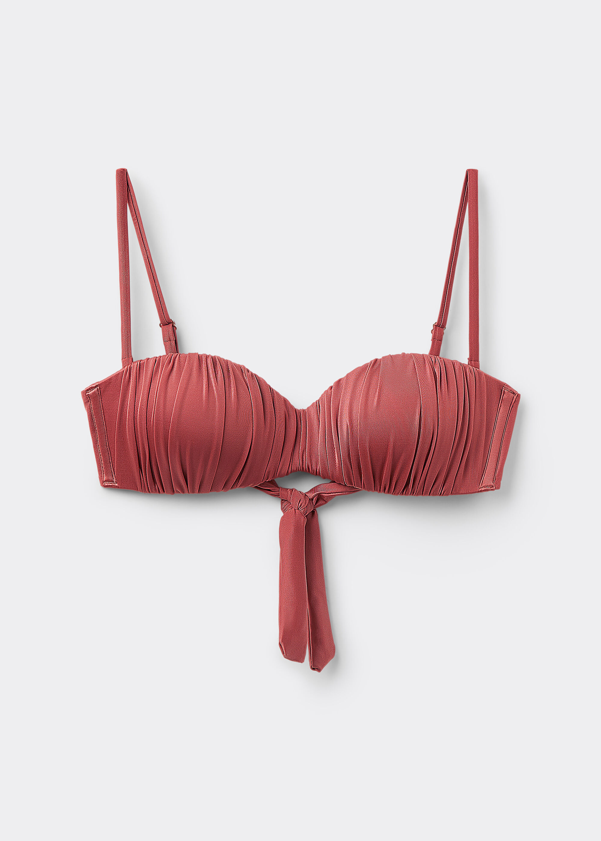 Graduated Padded Bandeau Bikini Top Shiny Satin
