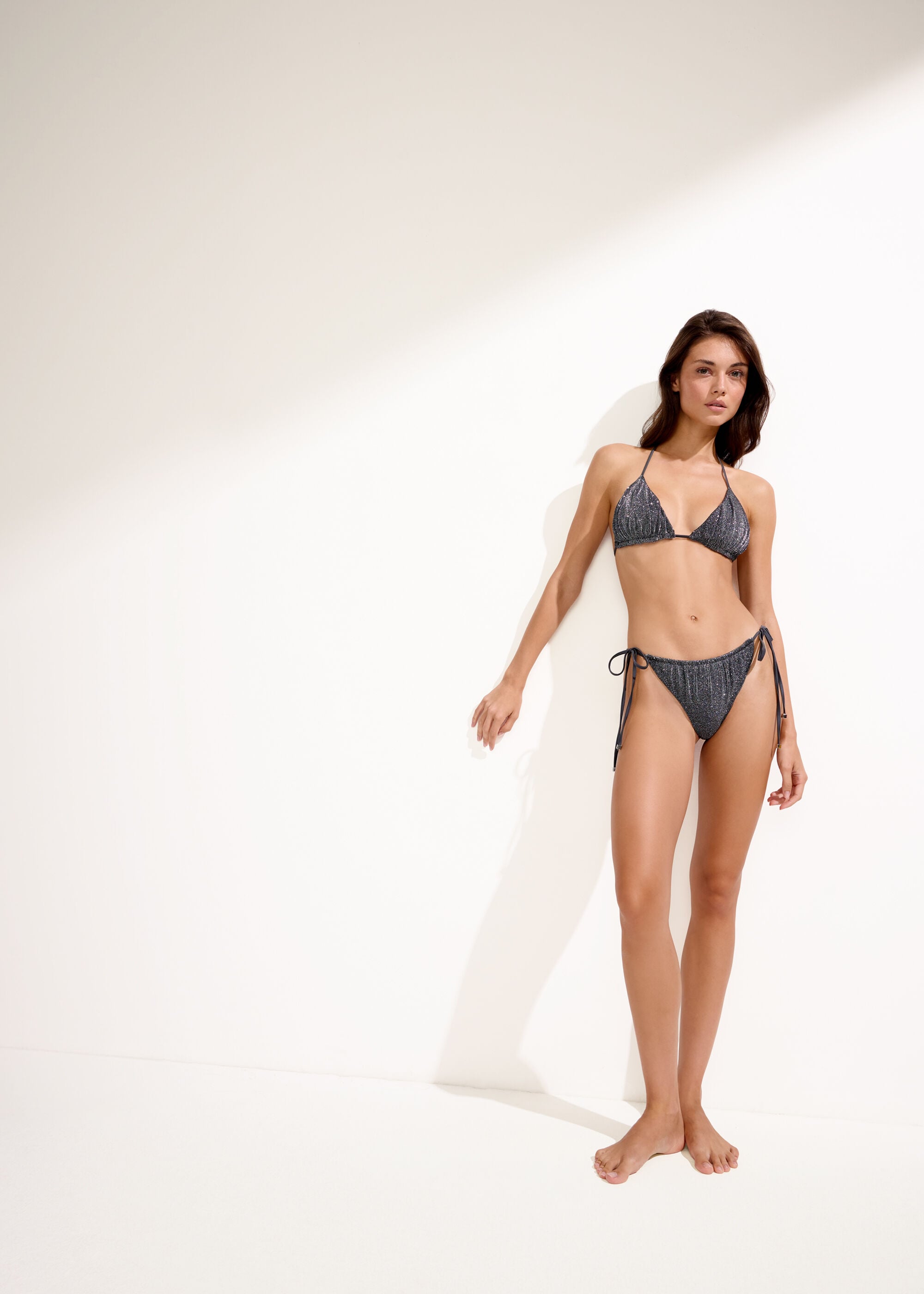 Brazilian-Bikinihose mit schmalen Bändchen Silver Glitter