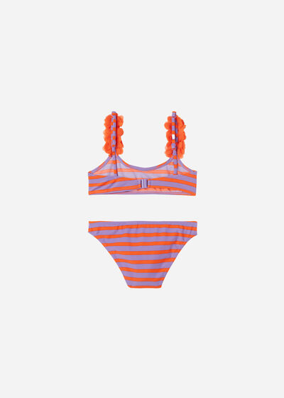 Girls’ Two Piece Swimsuit Stripes and Flowers