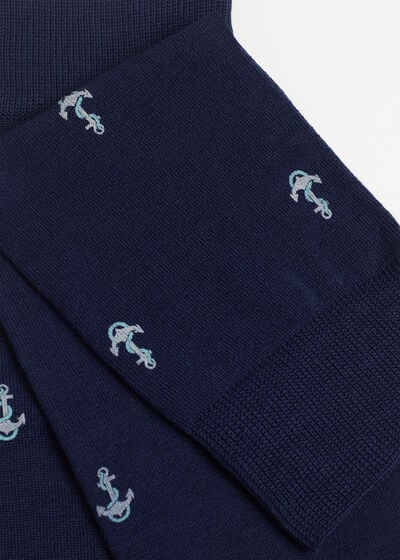 Chaussettes longues en fil d'Écosse imprimé marin pour homme
