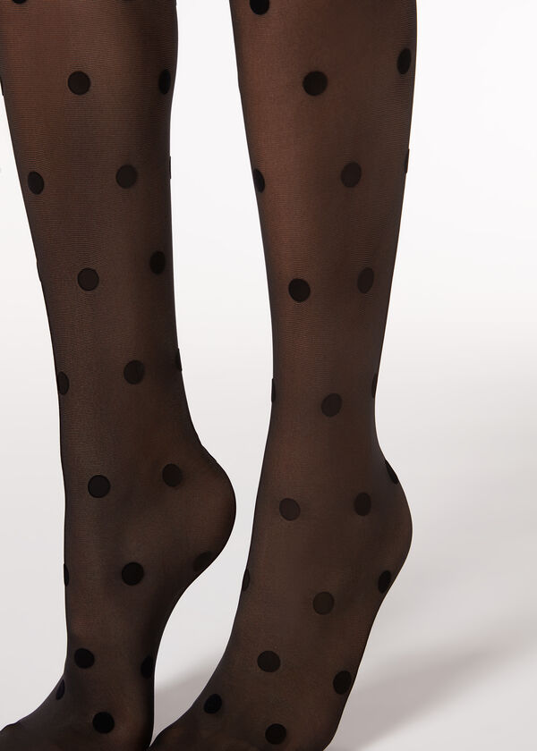 Collant voile 30 deniers à pois floqués