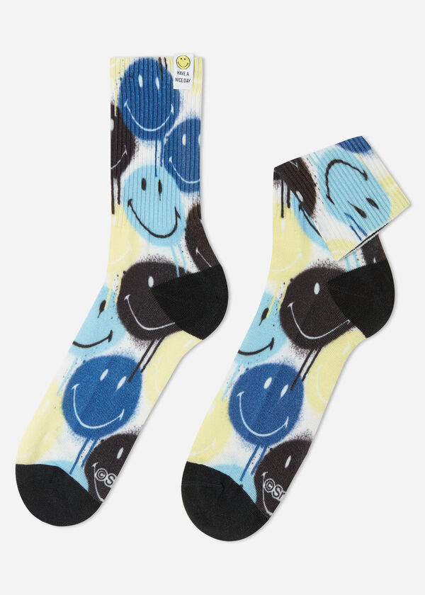 Krátké pánské sportovní ponožky s digitálním potiskem Smiley®