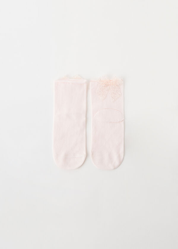 Kurze Socken mit Glitzerschleife für Mädchen