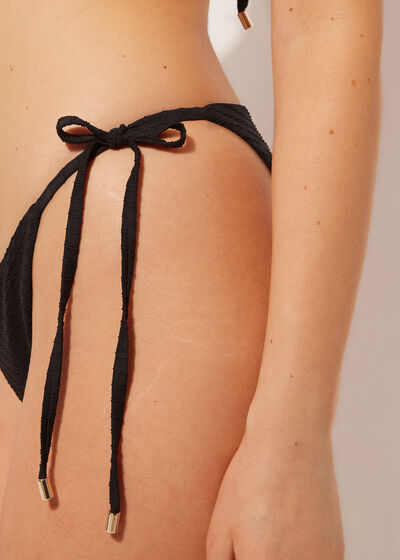 Bağcıklı Slip Bikini Altı 3D Black Waves
