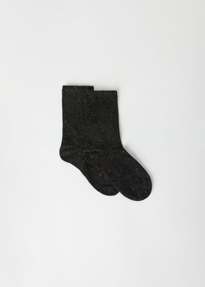 Krátké žebrované ponožky s příměsí kašmíru
