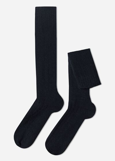 Dlouhé pánské žebrované ponožky s vlnou a kašmírem