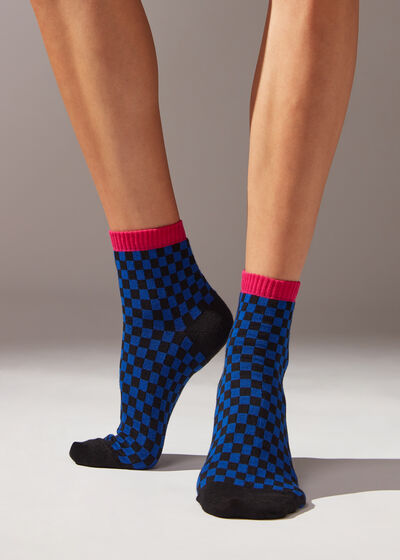 Check-Patterned Short Socks