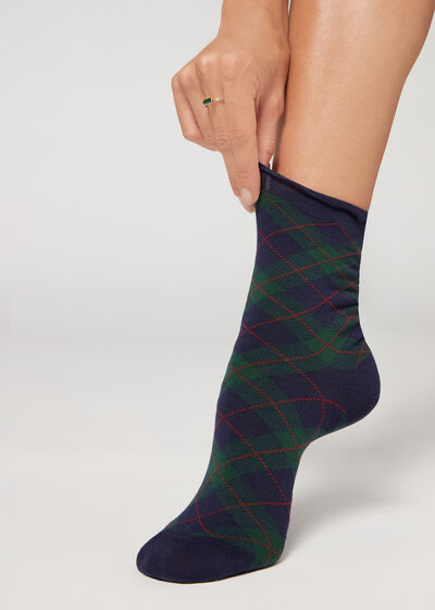 Kurze Socken mit Schottenmuster