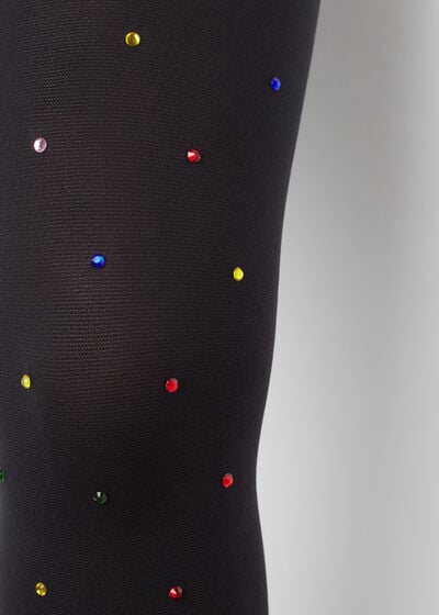 Girls’ Tights with Multicolored Rhinestones